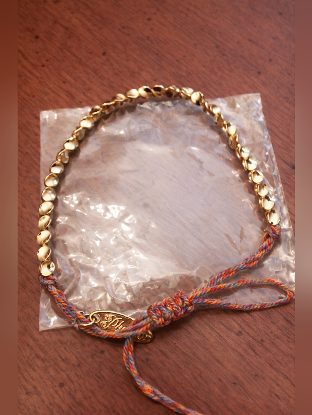 Plunder Gold Disc Bracelet with Multicolor Braided Cord